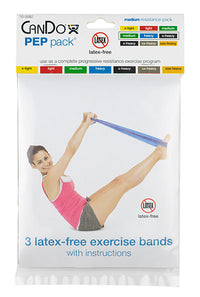 CanDo Latex-Free Exercise Band - PEP Pack - Moderate (Green, Blue, Black) — for Resistance Training and Rehabilitation
