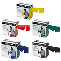 CanDo Latex Free Exercise Band - 100 yard Perf 100 rolls, 5-piece set (1 each: yellow, red, green, blue, black) — for Resistance Training and Rehabilitation