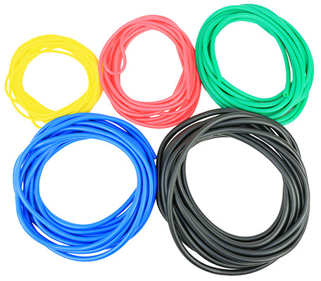 CanDo Latex Free Exercise Tubing - 25' rolls, 5-piece set (1 each: yellow, red, green, blue, black) — for Resistance Training and Rehabilitation