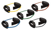 CanDo Exercise Tubing with Cuff Exerciser - 5-piece set (1 each: yellow, red, green, blue, black) — for Resistance Training and Rehabilitation