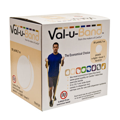 Val-u-Band Resistance Bands, Dispenser Roll, 50 Yds., Peach-Level 1/7, Latex-Free — for Resistance Training and Rehabilitation