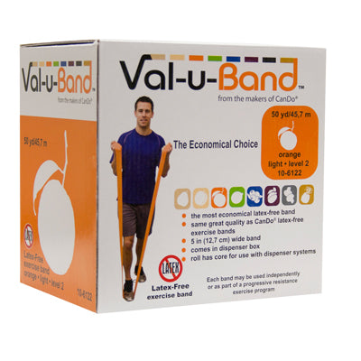 Val-u-Band Resistance Bands, Dispenser Roll, 50 Yds., Orange-Level 2/7, Latex-Free — for Resistance Training and Rehabilitation