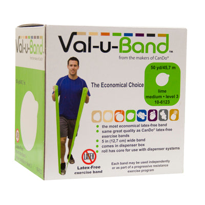 Val-u-Band Resistance Bands, Dispenser Roll, 50 Yds., Lime-Level 3/7, Latex-Free — for Resistance Training and Rehabilitation