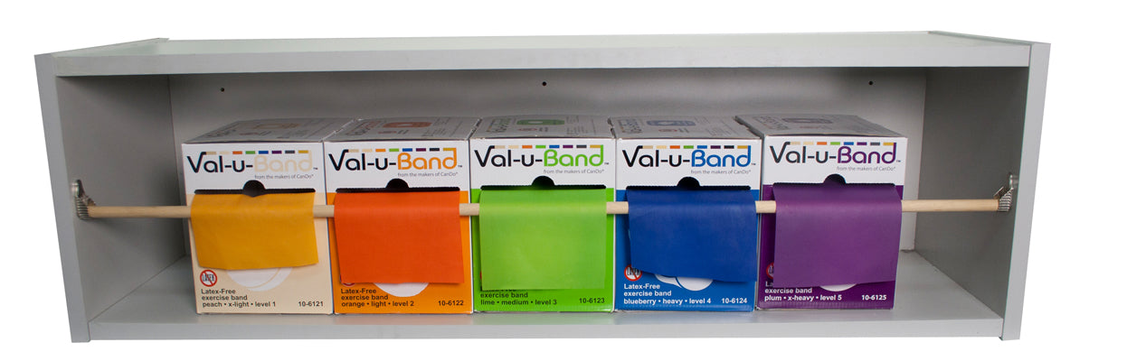 Val-u-Band Resistance Bands, Dispenser Roll, 50 Yds., 5-Piece Set, Peach, Orange, Lime, Blueberry, Plum, Dispenser Rack Included, Latex-Free — for Resistance Training and Rehabilitation