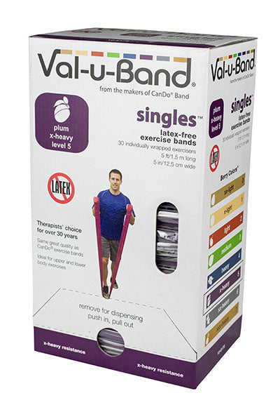 Val-u-Band Resistance Bands, Pre-Cut Strip, 5', Plum-Level 5/7, Case of 30, Latex-Free — for Resistance Training and Rehabilitation