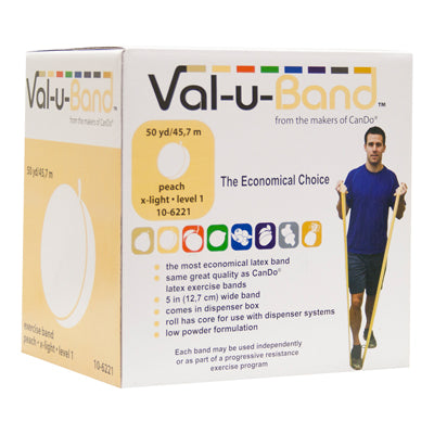Val-u-Band Resistance Bands, Dispenser Roll, 50 Yds., Peach-Level 1/7, Contains Latex — for Resistance Training and Rehabilitation