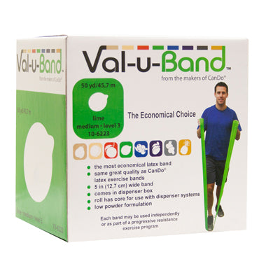 Val-u-Band Resistance Bands, Dispenser Roll, 50 Yds., Lime-Level 3/7, Contains Latex — for Resistance Training and Rehabilitation