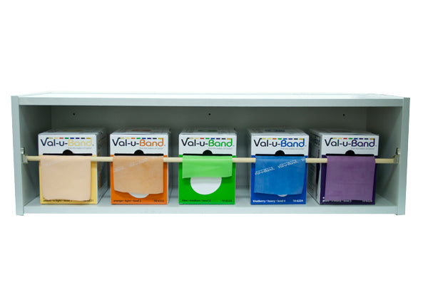 Val-u-Band Resistance Bands, Dispenser Roll, 50 Yds., 5-Piece Set, Peach, Orange, Lime, Blueberry, Plum, Dispenser Rack Included, Contains Latex — for Resistance Training and Rehabilitation