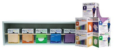 Val-u-Band Resistance Bands, Dispenser Roll, 100 Yds. (2 x 50 Yds.), 5-Piece Set, Peach, Orange, Lime, Blueberry, Plum, Dispenser Rack Included, Contains Latex — for Resistance Training and Rehabilitation