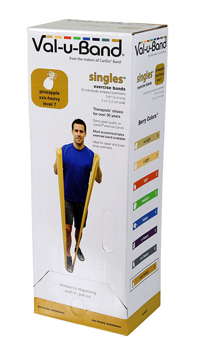 Val-u-Band Resistance Bands, Pre-Cut Strip, 5', Pineapple-Level 7/7, Case of 30, Contains Latex — for Resistance Training and Rehabilitation