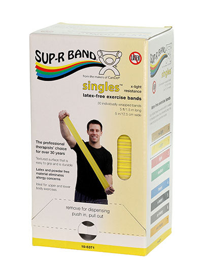 Sup-R Band latex-free, 5-foot Singles, 30 piece dispenser set, yellow-black — for Patient Compliance Program in Clinical and Institutional Care