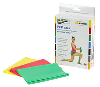 Sup-R Band Latex Free Exercise Band - PEP pack, 3-piece set (1 each: yellow, red, green) — for Resistance Training and Rehabilitation