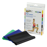Sup-R Band Latex Free Exercise Band - PEP pack, 3-piece set (1 each: green, blue, black) — for Resistance Training and Rehabilitation
