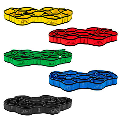 CanDo Multi-Grip Exerciser Plus, 6 Foot Exerciser, 9 Loops, Set of 5 (1 ea: Yellow - Black) — for Resistance Training and Rehabilitation
