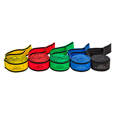 CanDo Multi-Grip Exerciser Plus, 6 Foot Exerciser, 9 Loops, Set of 5 (1 ea: Yellow - Black) — for Resistance Training and Rehabilitation