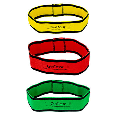 CanDo Fabric Loop Plus, 8" Long Single Loop Set of 3, Yellow, Red, Green — for Resistance Training and Rehabilitation