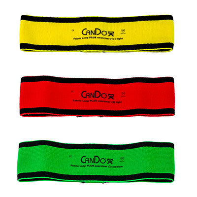 CanDo Fabric Loop Plus, 8" Long Single Loop Set of 3, Yellow, Red, Green — for Resistance Training and Rehabilitation