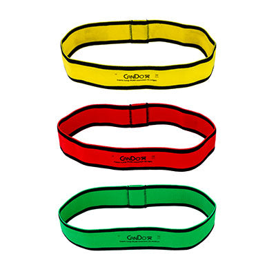 CanDo Fabric Loop Plus, 12" Long Single Loop Set of 3, Yellow, Red, Green — for Resistance Training and Rehabilitation
