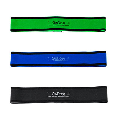 CanDo Fabric Loop Plus, 12" Long Single Loop Set of 3, Green, Blue, Black — for Resistance Training and Rehabilitation