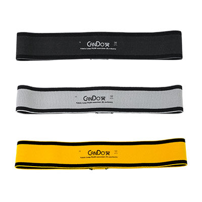 CanDo Fabric Loop Plus, 12" Long Single Loop Set of 3, Black, Silver, Gold — for Resistance Training and Rehabilitation