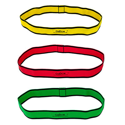 CanDo Fabric Loop Plus, 18" Long Single Loop Set of 3, Yellow, Red, Green — for Resistance Training and Rehabilitation