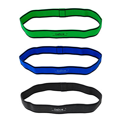 CanDo Fabric Loop Plus, 18" Long Single Loop Set of 3, Green, Blue, Black — for Resistance Training and Rehabilitation