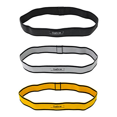 CanDo Fabric Loop Plus, 18" Long Single Loop Set of 3, Black, Silver, Gold — for Resistance Training and Rehabilitation