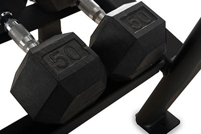 Inflight Fitness, Deluxe 2-Tier Dumbbell Rack, 10 Pair Rubber Hexagon Dumbbell Set — for Strength Training and Rehabilitation
