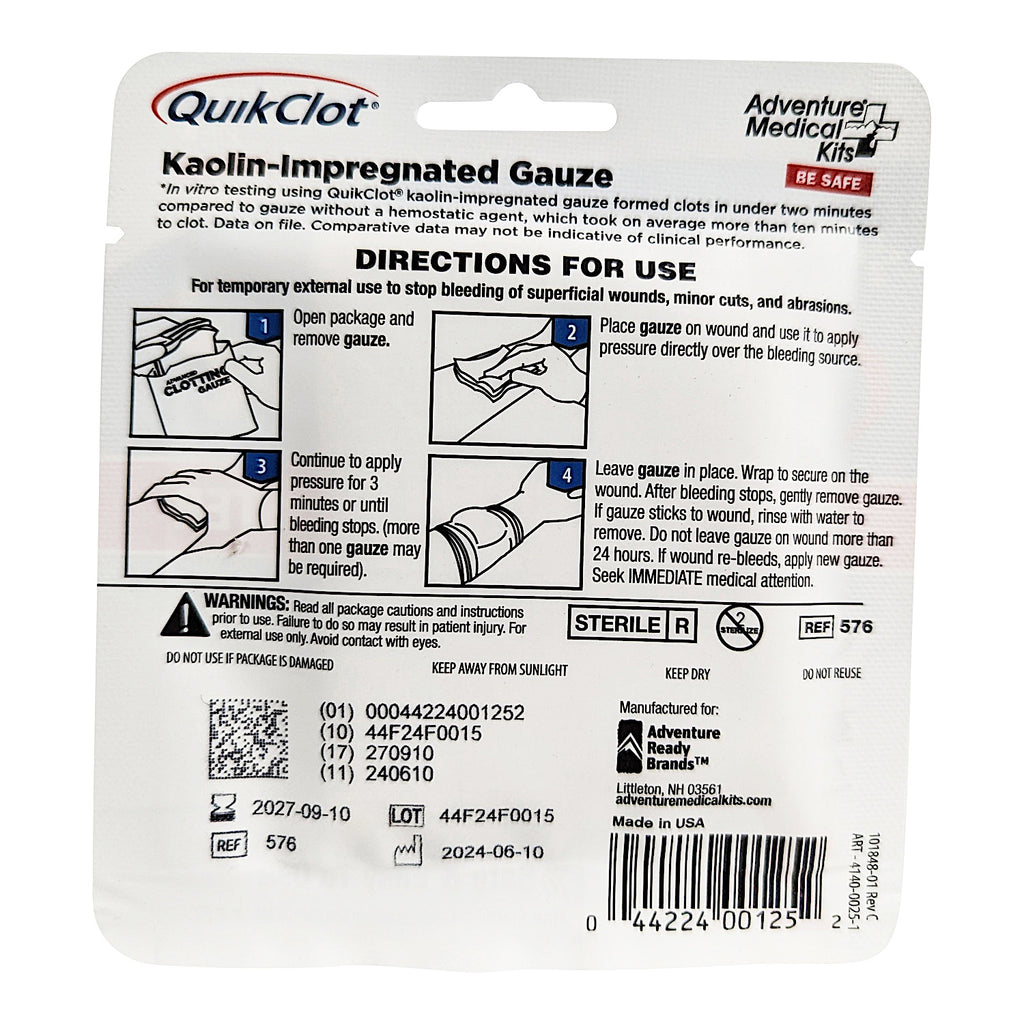 Kemp USA 11-060 QuikClot Stops Bleeding, Advanced Clotting Gauze 3" x 24"