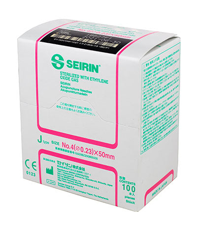 SEIRIN J-Type Acupuncture Needles, Size 4 (0.23mm) x 50mm, Box of 100 Needles — for Acupuncture in Clinical and Institutional Care