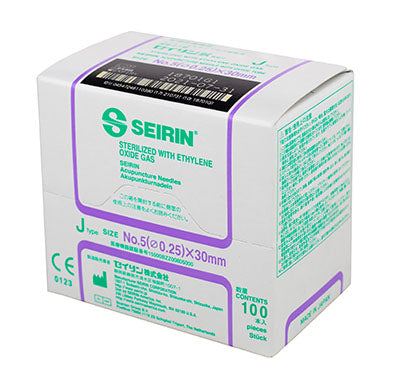 SEIRIN J-Type Acupuncture Needles, Size 5 (0.25mm) x 30mm, Box of 100 Needles — for Acupuncture in Clinical and Institutional Care