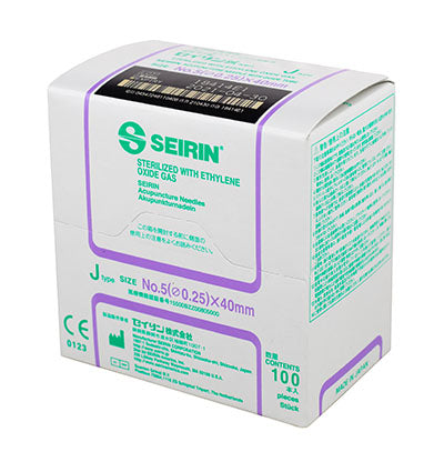 SEIRIN J-Type Acupuncture Needles, Size 5 (0.25mm) x 40mm, Box of 100 Needles — for Acupuncture in Clinical and Institutional Care