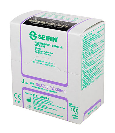 SEIRIN J-Type Acupuncture Needles, Size 5 (0.25mm) x 50mm, Box of 100 Needles — for Acupuncture in Clinical and Institutional Care
