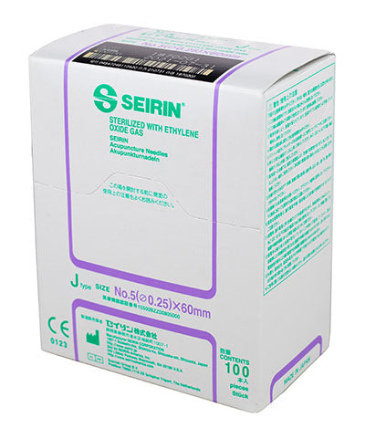 SEIRIN J-Type Acupuncture Needles, Size 5 (0.25mm) x 60mm, Box of 100 Needles — for Acupuncture in Clinical and Institutional Care