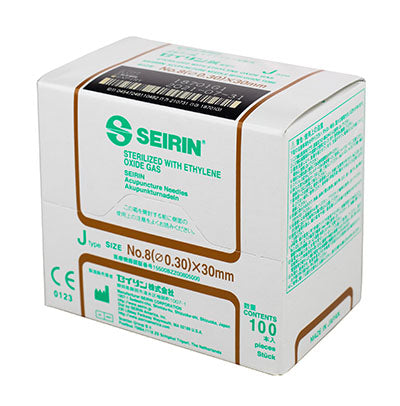 SEIRIN J-Type Acupuncture Needles, Size 8 (0.30mm) x 30mm, Box of 100 Needles — for Acupuncture in Clinical and Institutional Care