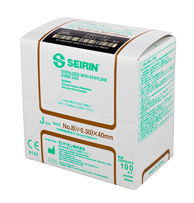 SEIRIN J-Type Acupuncture Needles, Size 8 (0.30mm) x 40mm, Box of 100 Needles — for Acupuncture in Clinical and Institutional Care