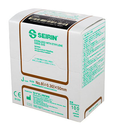 SEIRIN J-Type Acupuncture Needles, Size 8 (0.30mm) x 50mm, Box of 100 Needles — for Acupuncture in Clinical and Institutional Care