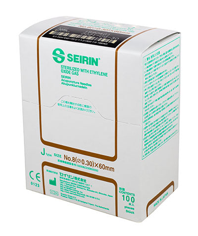 SEIRIN J-Type Acupuncture Needles, Size 8 (0.30mm) x 60mm, Box of 100 Needles — for Acupuncture in Clinical and Institutional Care