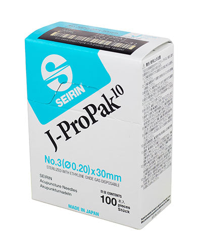 SEIRIN J-ProPak Acupuncture Needles, Size 3 (0.20mm) x 30mm, Box of 100 Needles — for Acupuncture in Clinical and Institutional Care