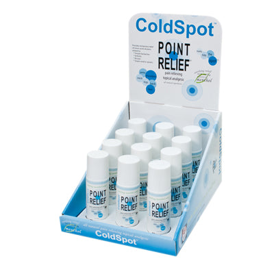 Point Relief ColdSpot Lotion - Retail Display with 12 x 3 oz Roll-on Applicator — for Topical Pain Relief in Clinical and Institutional Care