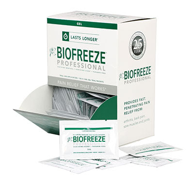 BioFreeze Professional Green Gel, 3 gm single gel pack, gravity dispenser box of 100 — for Topical Pain Relief in Clinical and Institutional Care
