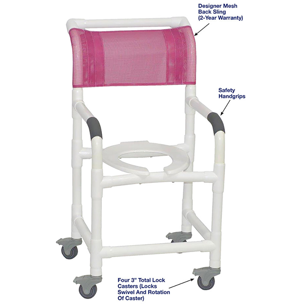 MJM International 118-3TL Shower Chair 18" Internal Width with Deluxe Elongated Open Front Seat
