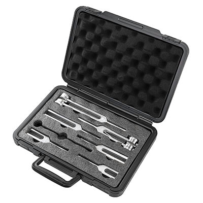 Baseline Tuning Fork with protective carrying case, 6-piece set (128, 256, 512, 1024, 2048, 4096 cps) — for Sensation in Clinical and Institutional Care