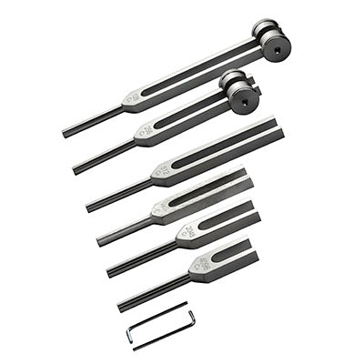 Baseline Tuning Fork with protective carrying case, 6-piece set (128, 256, 512, 1024, 2048, 4096 cps) — for Sensation in Clinical and Institutional Care