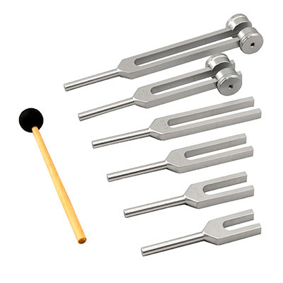 Baseline Tuning Fork plus Striker with protective carrying case, 6-piece set (128, 256, 512, 1024, 2048, 4096 cps) — for Sensation in Clinical and Institutional Care
