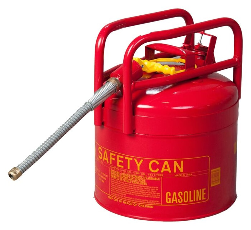 Justrite 1215 5 Gallon, 7/8in Metal Hose, DOT Transport Type II Safety Can for Flammables