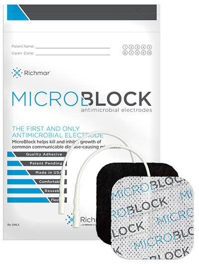 Richmar Micro Block Antimicrobial Electrodes, 2" x 2" Square White Cloth (10 packs of 4) — for Electrotherapy Pain Management