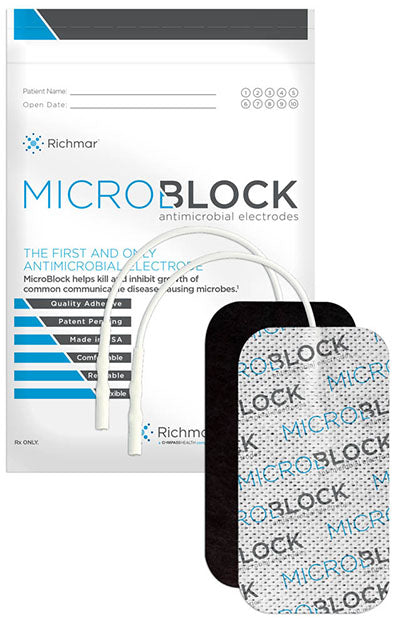 Richmar Micro Block Antimicrobial Electrodes, 2" x 3.5" Rectangle White Cloth (10 packs of 4) — for Electrotherapy Pain Management