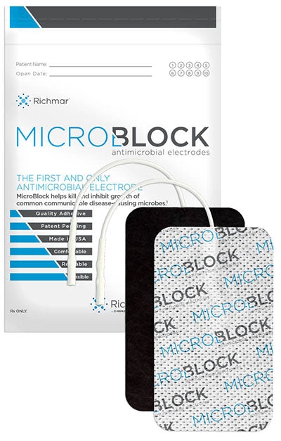 Richmar Micro Block Antimicrobial Electrodes, 3" x 5" Rectangle White Cloth (10 packs of 2) — for Electrotherapy Pain Management