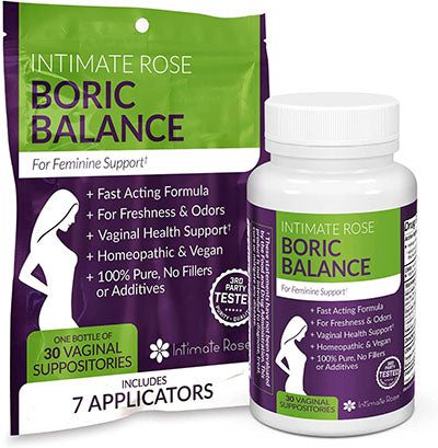 Intimate Rose Boric Acid Vaginal Suppositories, 30 Count (600mg) + 7 Applicators — for Exercise and Therapy Floor Work